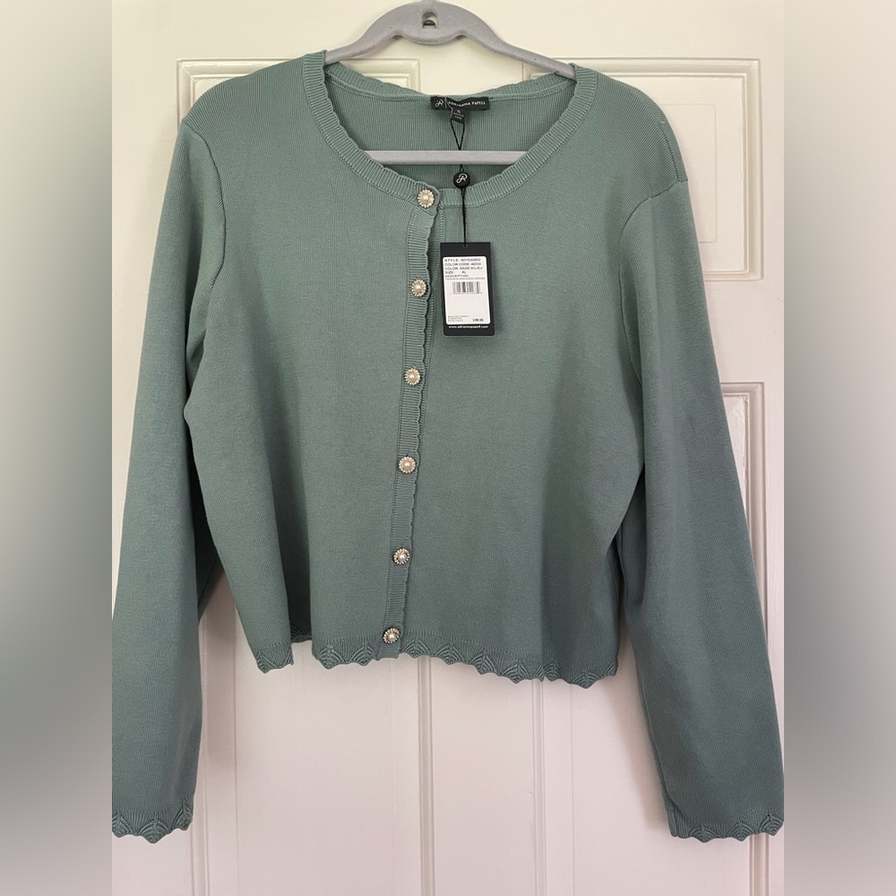 Adrianna Papell Green Long Sleeve Button Down Top $99 MSRP